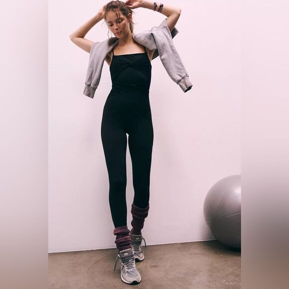 NWOT Free People Movement Lace Me Up Jumpsuit | Small | Black - Picture 1 of 10